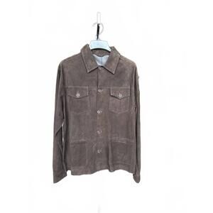 NEW MAX DAVOLI men's unlined suede overshirt in dark brown